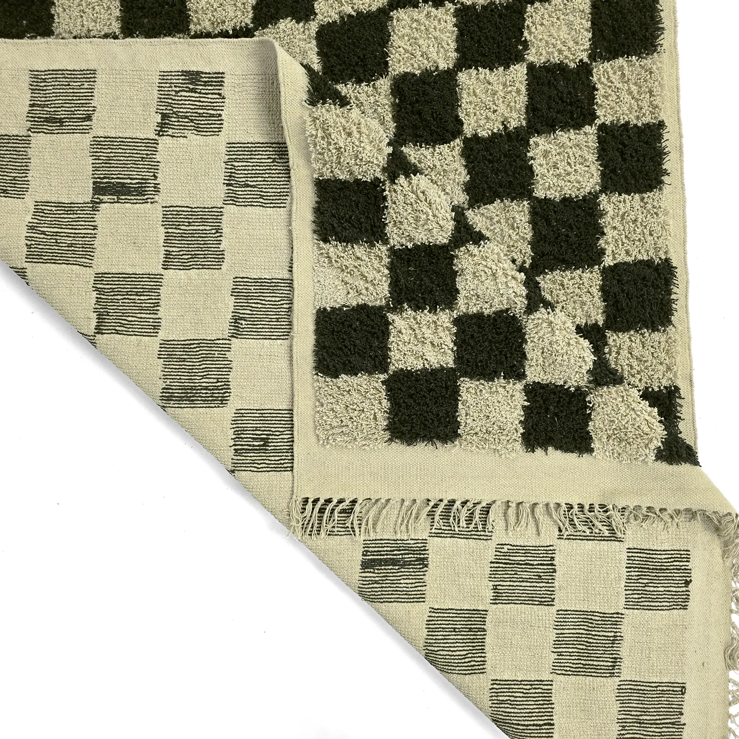Shaggy rugs - Elsey Natural Cotton Shaggy (black/beige)