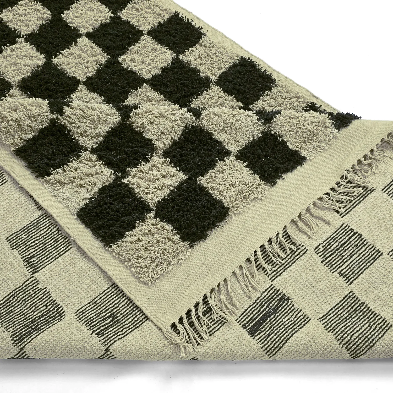 Shaggy rugs - Elsey Natural Cotton Shaggy (black/beige)
