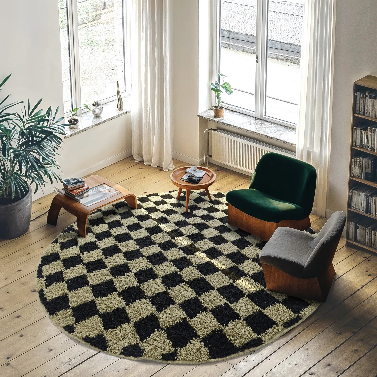 Round rug - Elsey Natural Cotton Shaggy (black/beige)