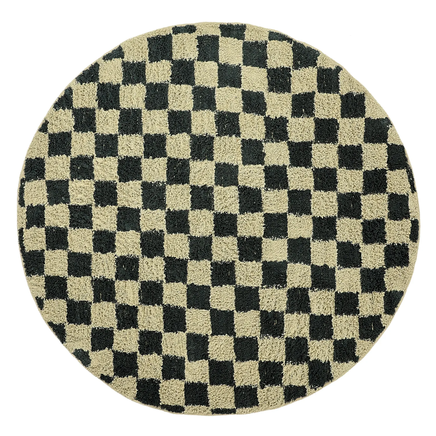 Round rug - Elsey Natural Cotton Shaggy (black/beige)
