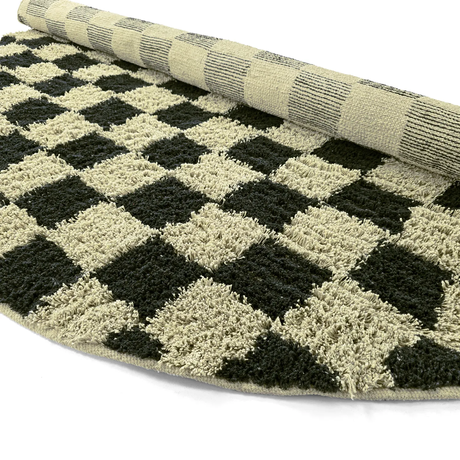 Round rug - Elsey Natural Cotton Shaggy (black/beige)