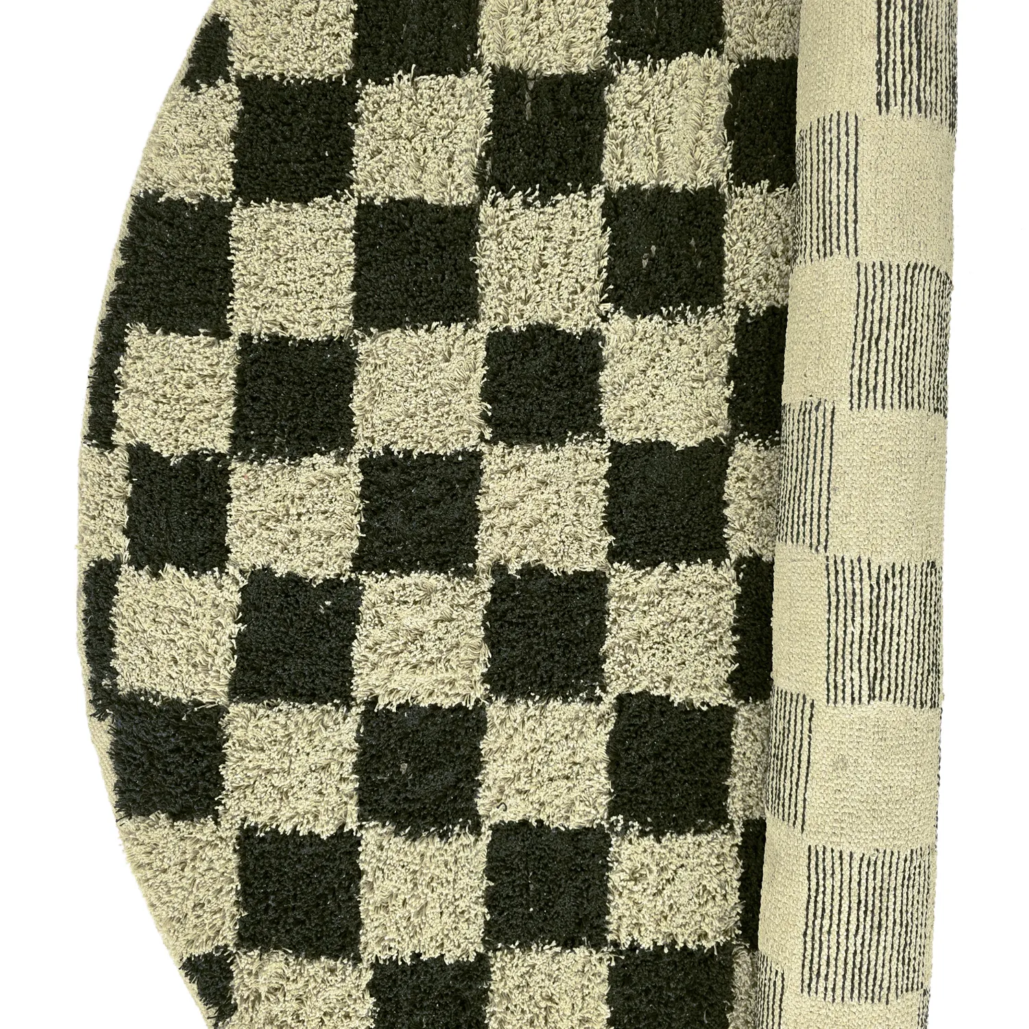 Round rug - Elsey Natural Cotton Shaggy (black/beige)