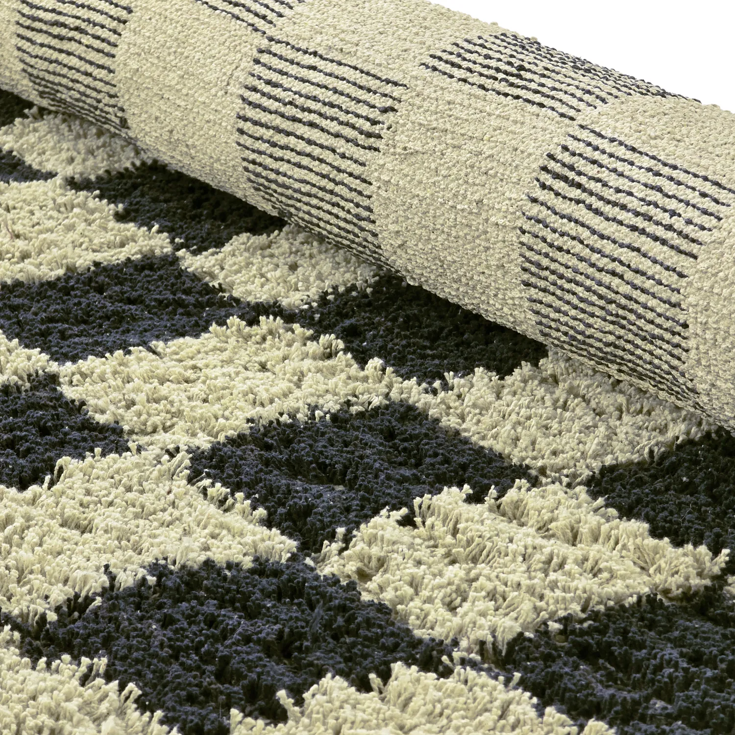 Round rug - Elsey Natural Cotton Shaggy (black/beige)
