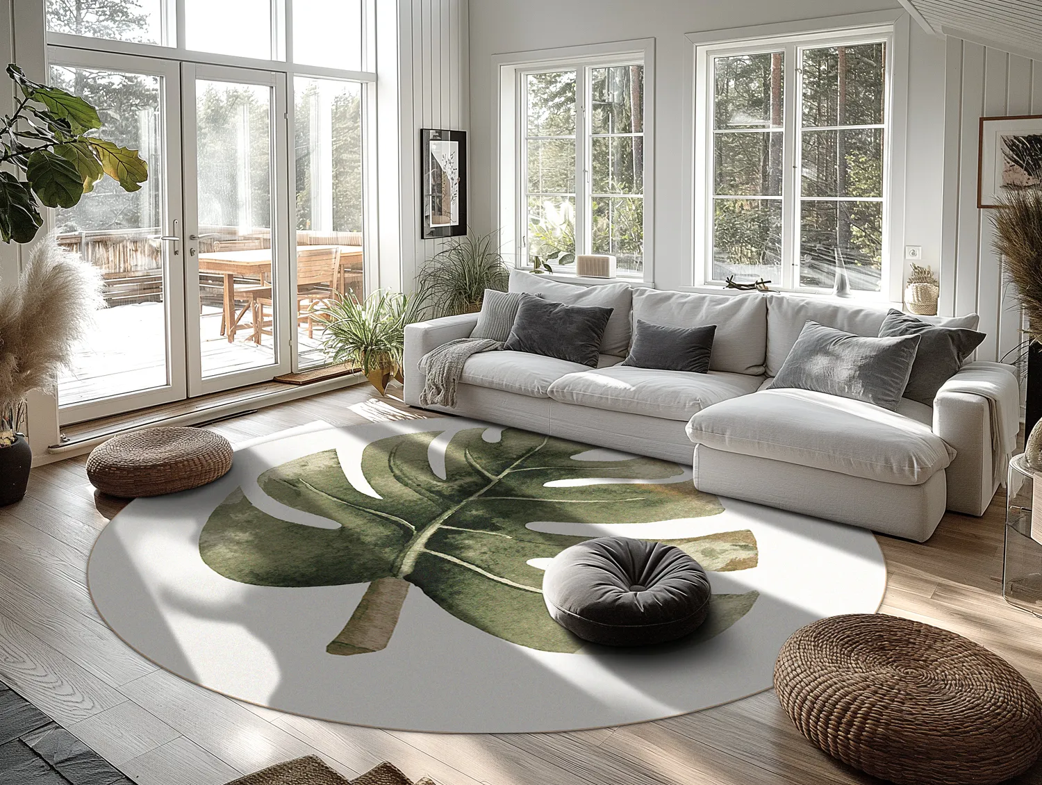 Round rug - Falling Leaves (green)