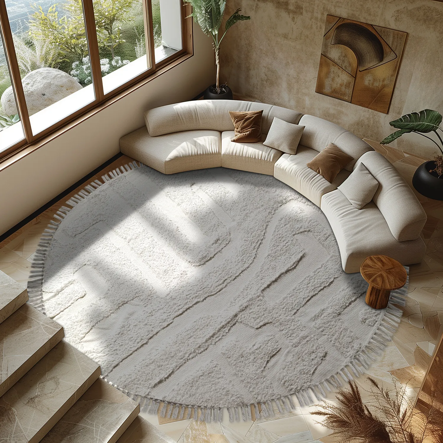 Round rug - Fallon Natural Cotton Shaggy (offwhite)