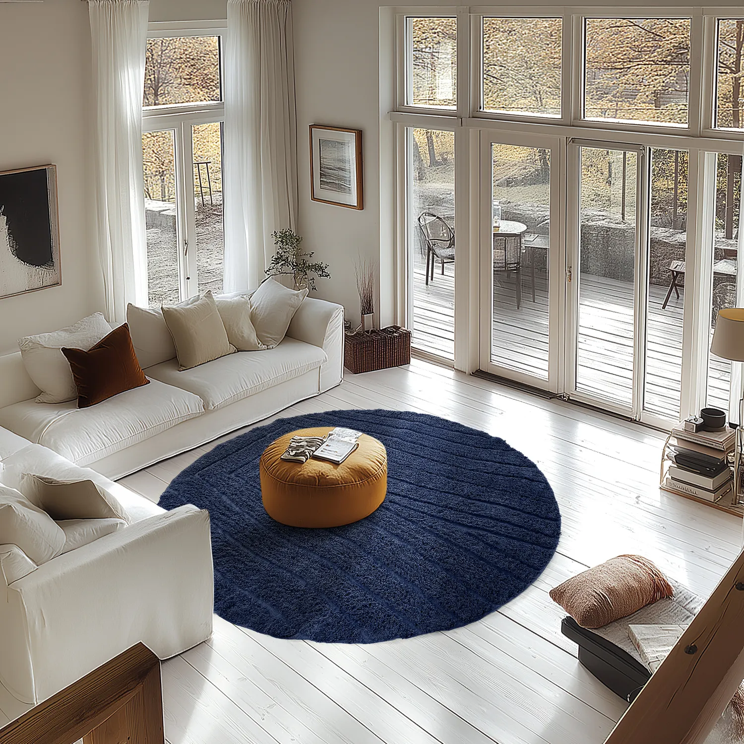 Round rug - Farley Natural Cotton Shaggy (blue)