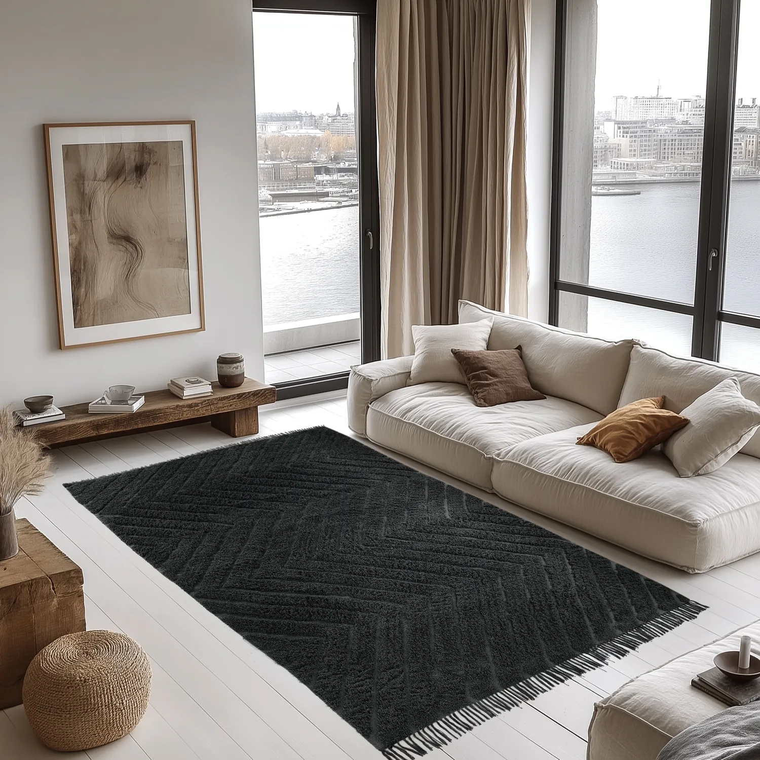 Shaggy rugs - Farley Natural Cotton Shaggy (black)