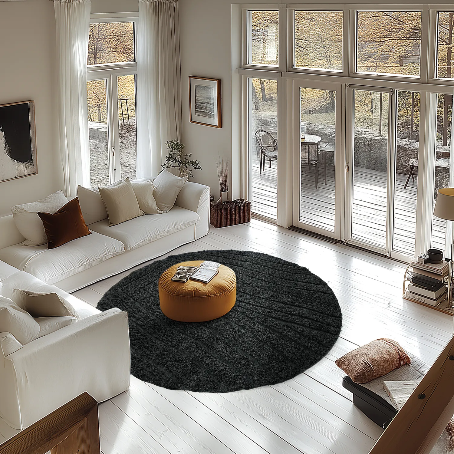 Round rug - Farley Natural Cotton Shaggy (black)