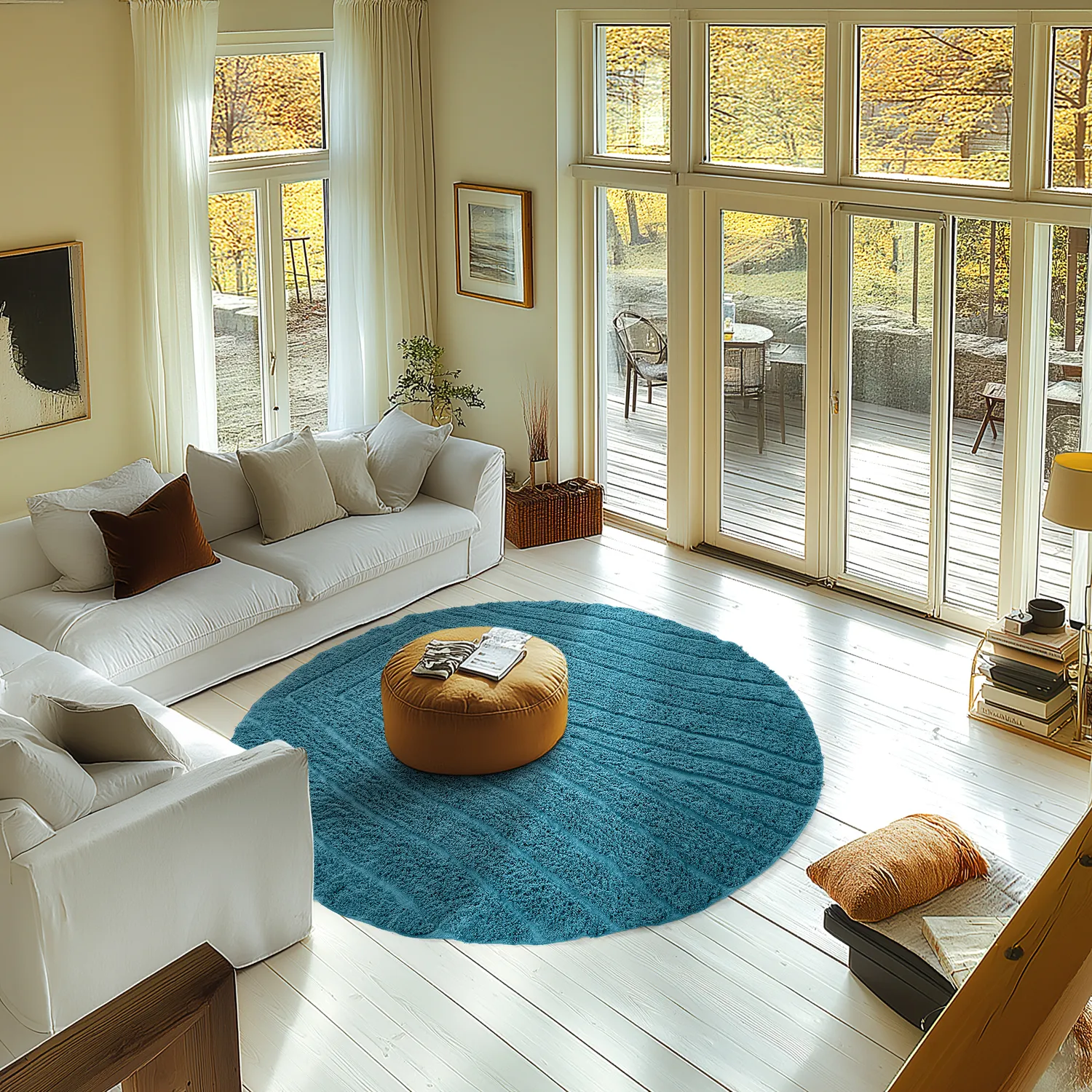 Round rug - Farley Natural Cotton Shaggy (turquoise)
