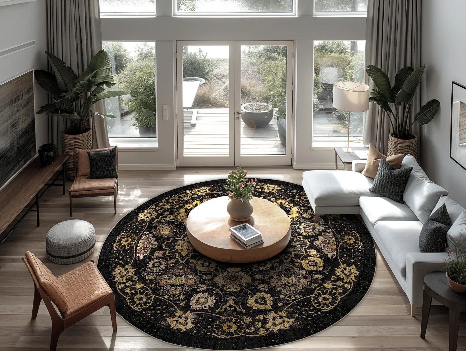 Round rug - Fernana (black/gold)