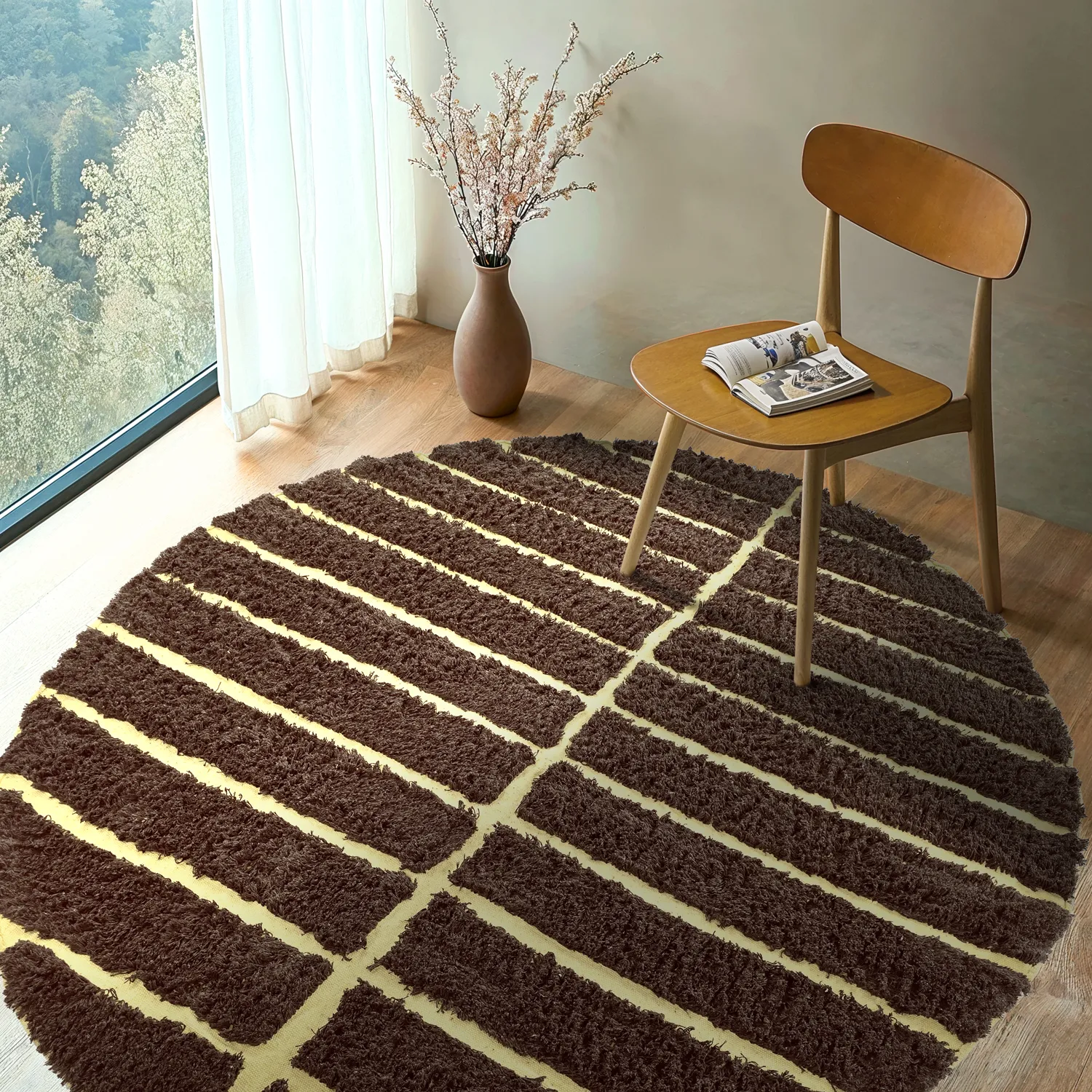 Round rug - Ikara Natural Cotton Shaggy (brown)