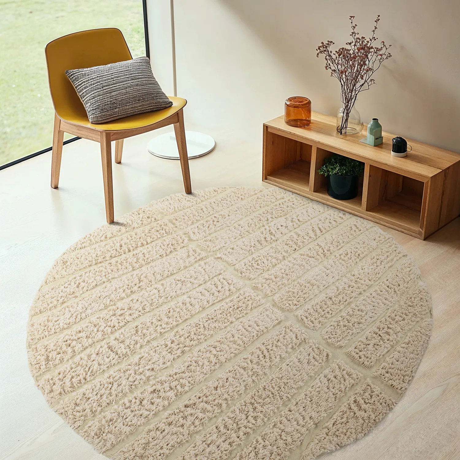 Round rug - Ikara Natural Cotton Shaggy (cream)