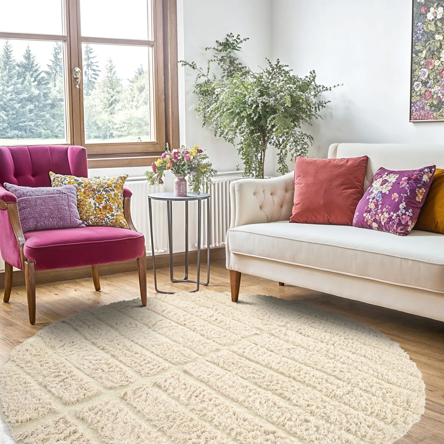 Round rug - Ikara Natural Cotton Shaggy (cream)