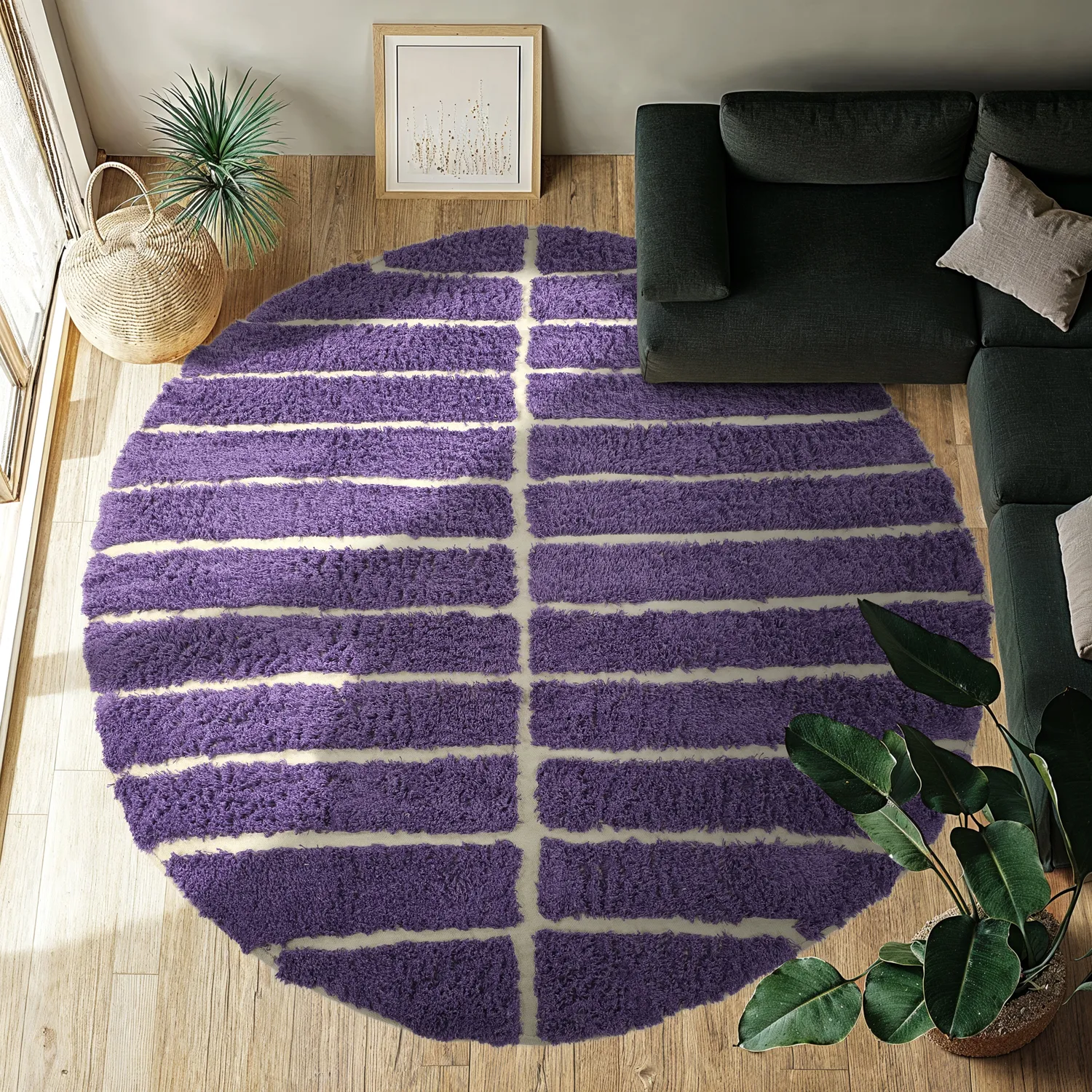 Round rug - Ikara Natural Cotton Shaggy (purple)