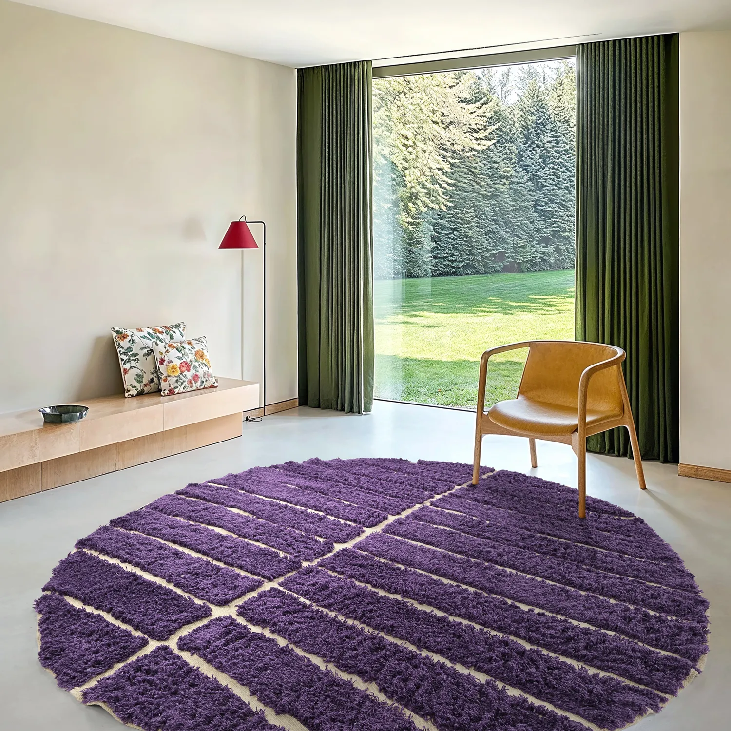 Round rug - Ikara Natural Cotton Shaggy (purple)
