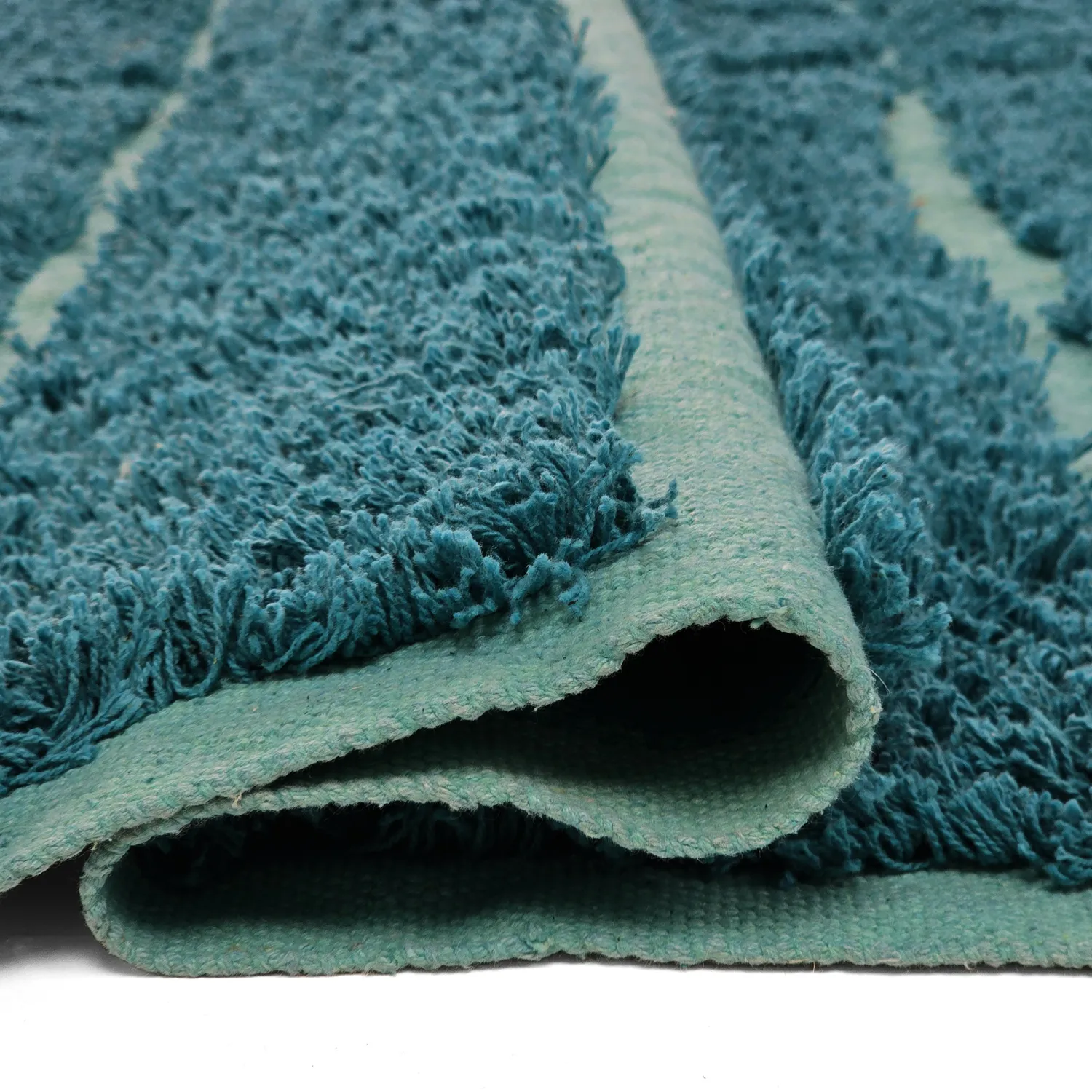 Shaggy rugs - Ikara Natural Cotton Shaggy (turquoise)
