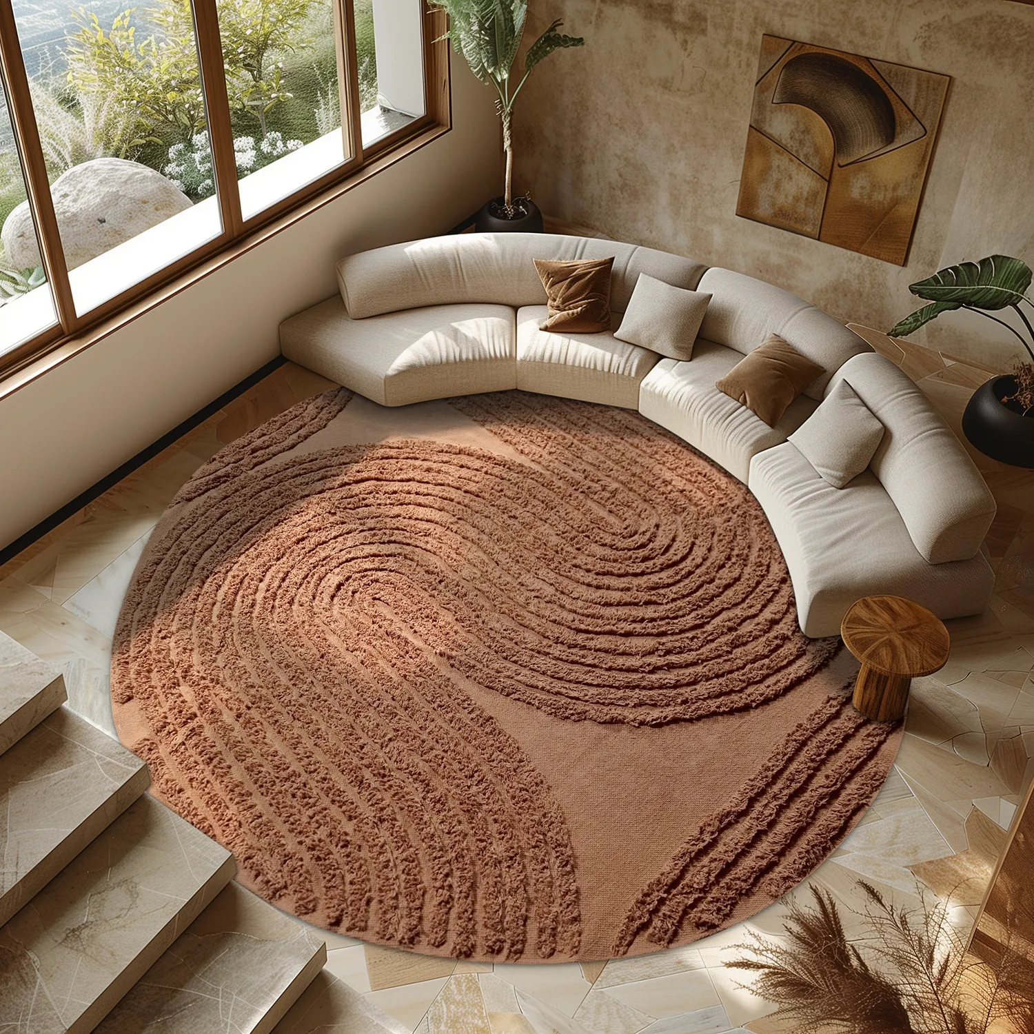 Round rug - Jovie Natural Cotton Shaggy (terracotta)