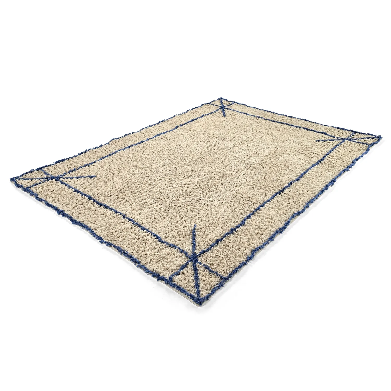 Shaggy rugs - Kairi Natural Cotton Shaggy (beige/blue)