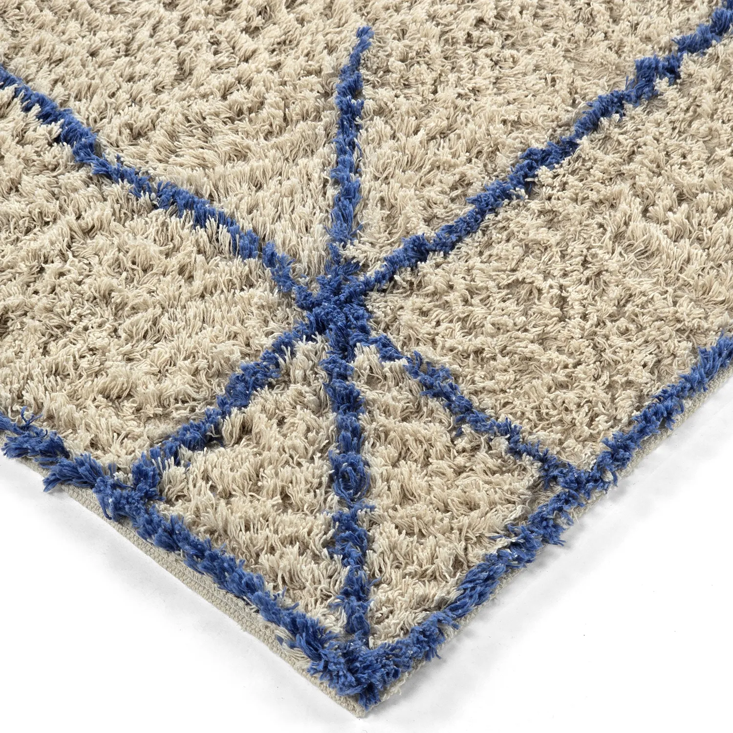 Shaggy rugs - Kairi Natural Cotton Shaggy (beige/blue)