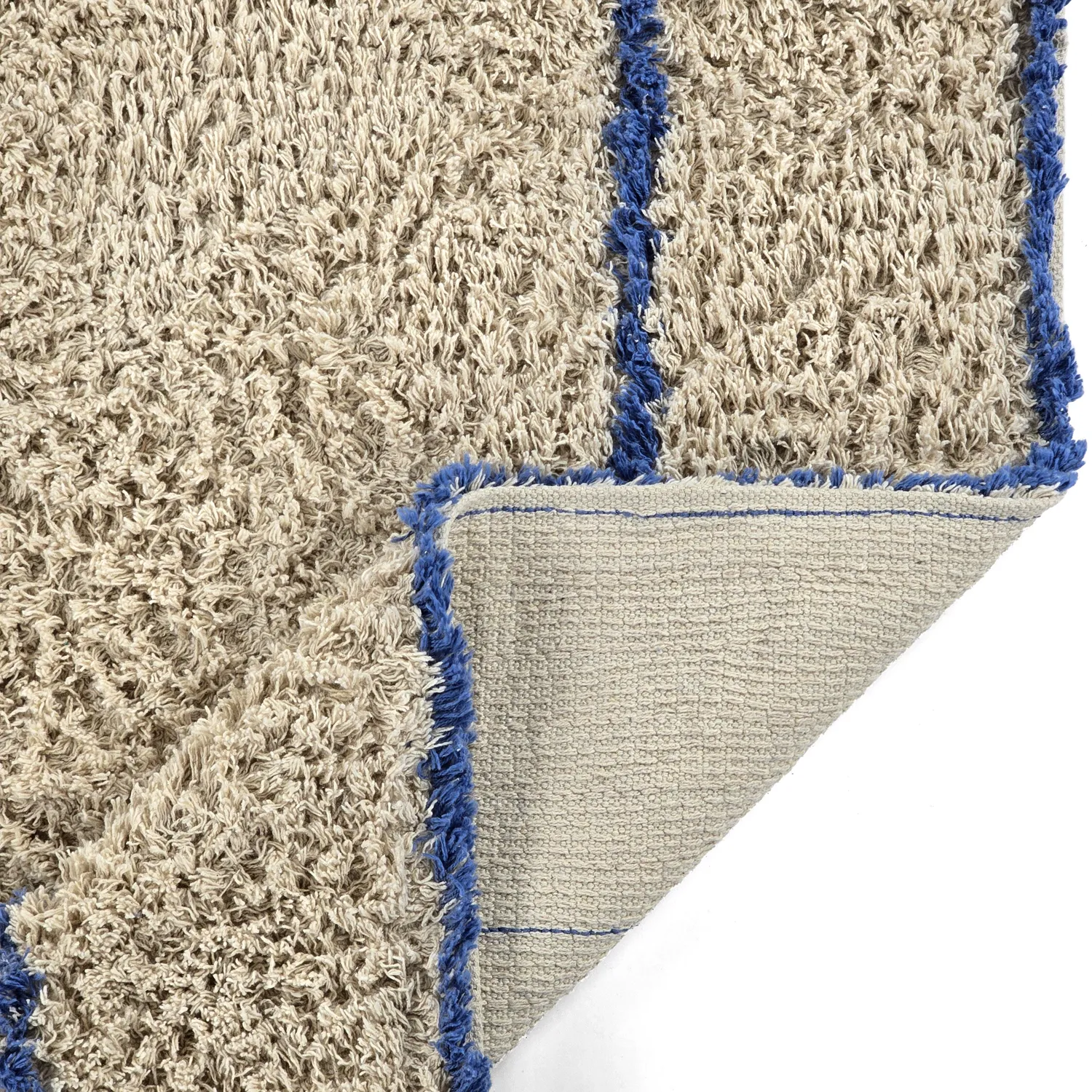Shaggy rugs - Kairi Natural Cotton Shaggy (beige/blue)