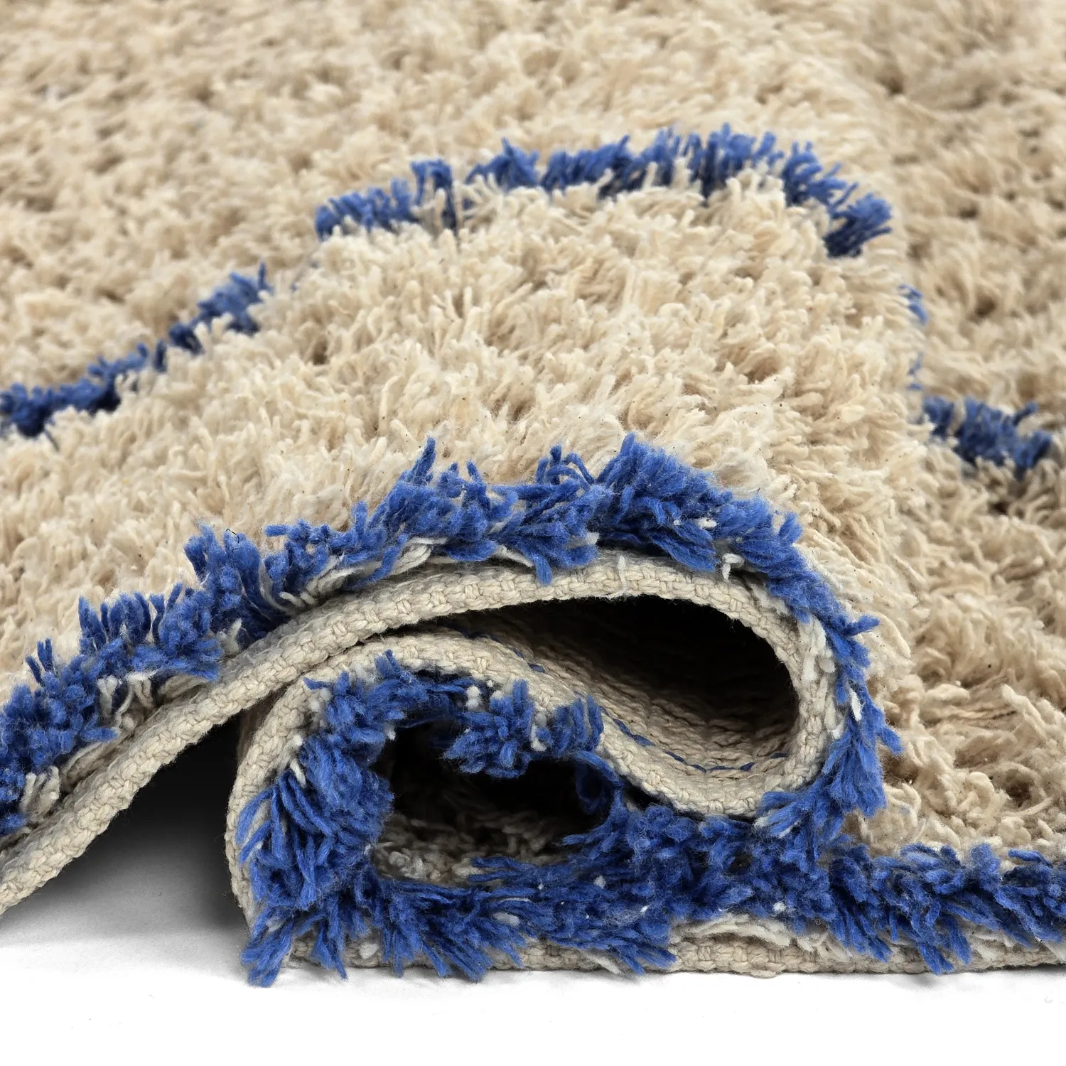 Shaggy rugs - Kairi Natural Cotton Shaggy (beige/blue)
