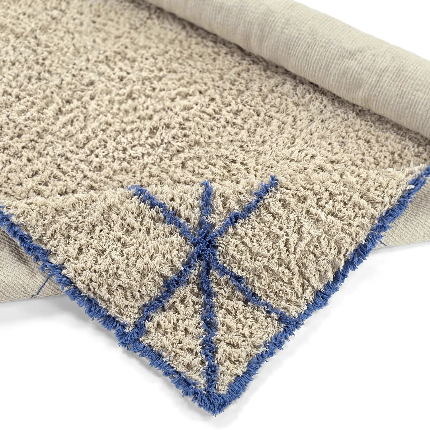 Shaggy rugs - Kairi Natural Cotton Shaggy (beige/blue)