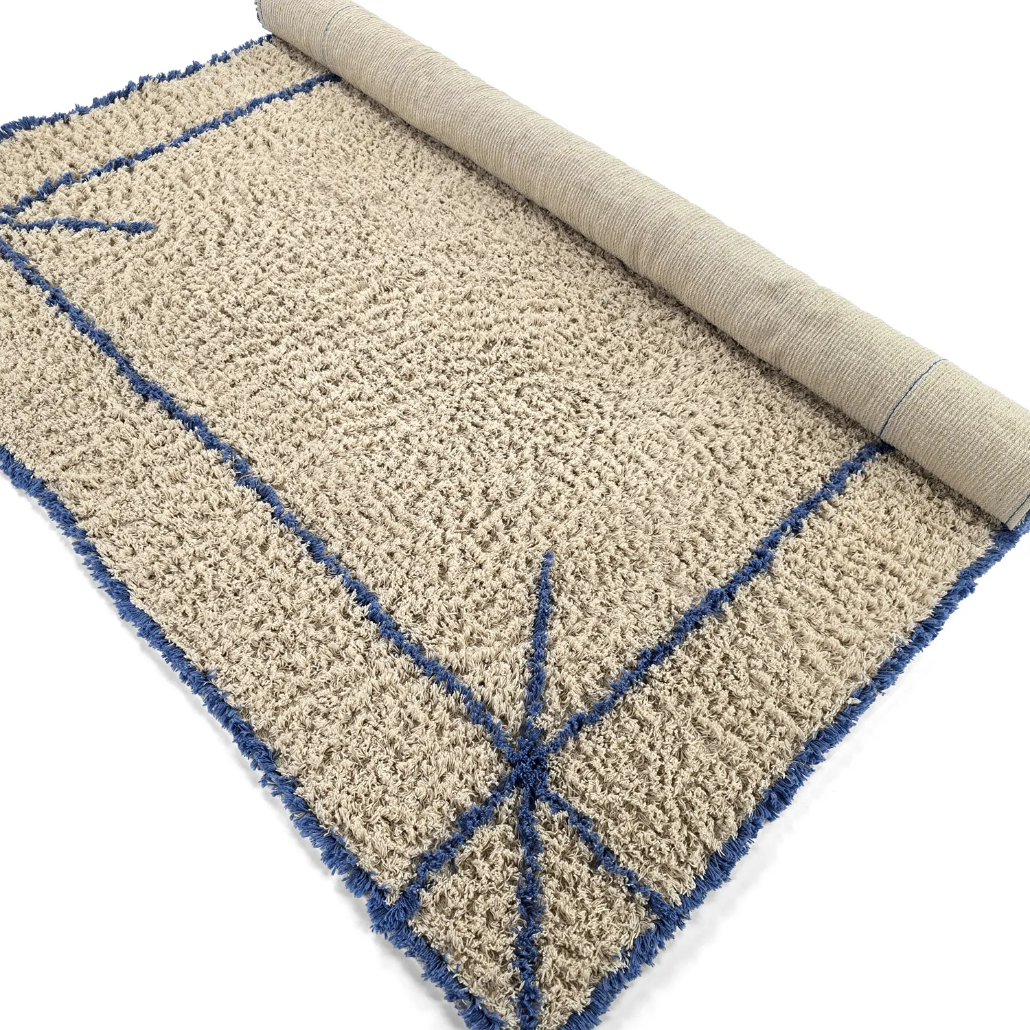Shaggy rugs - Kairi Natural Cotton Shaggy (beige/blue)