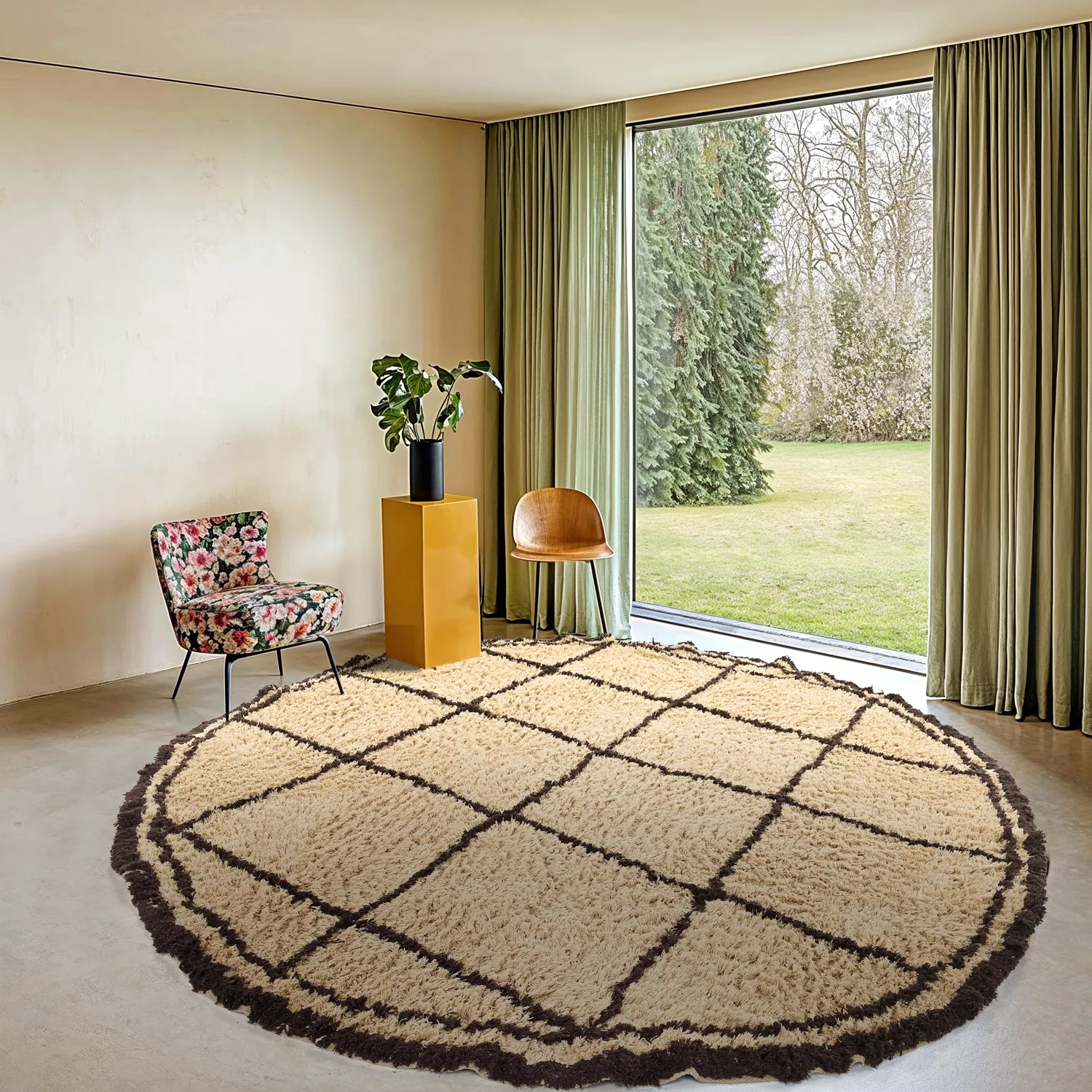 Round rug - Lana Natural Cotton Shaggy (beige/brown)