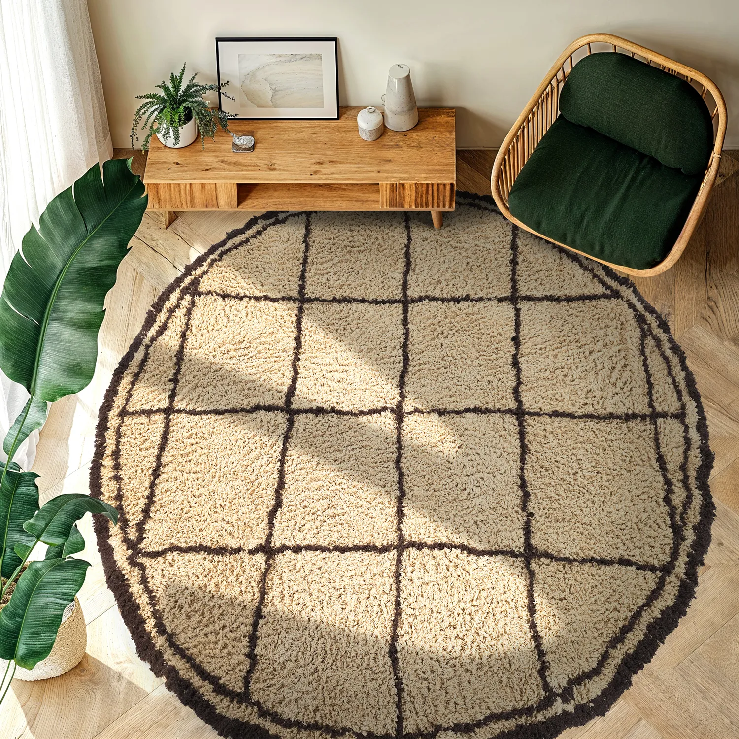 Round rug - Lana Natural Cotton Shaggy (beige/brown)