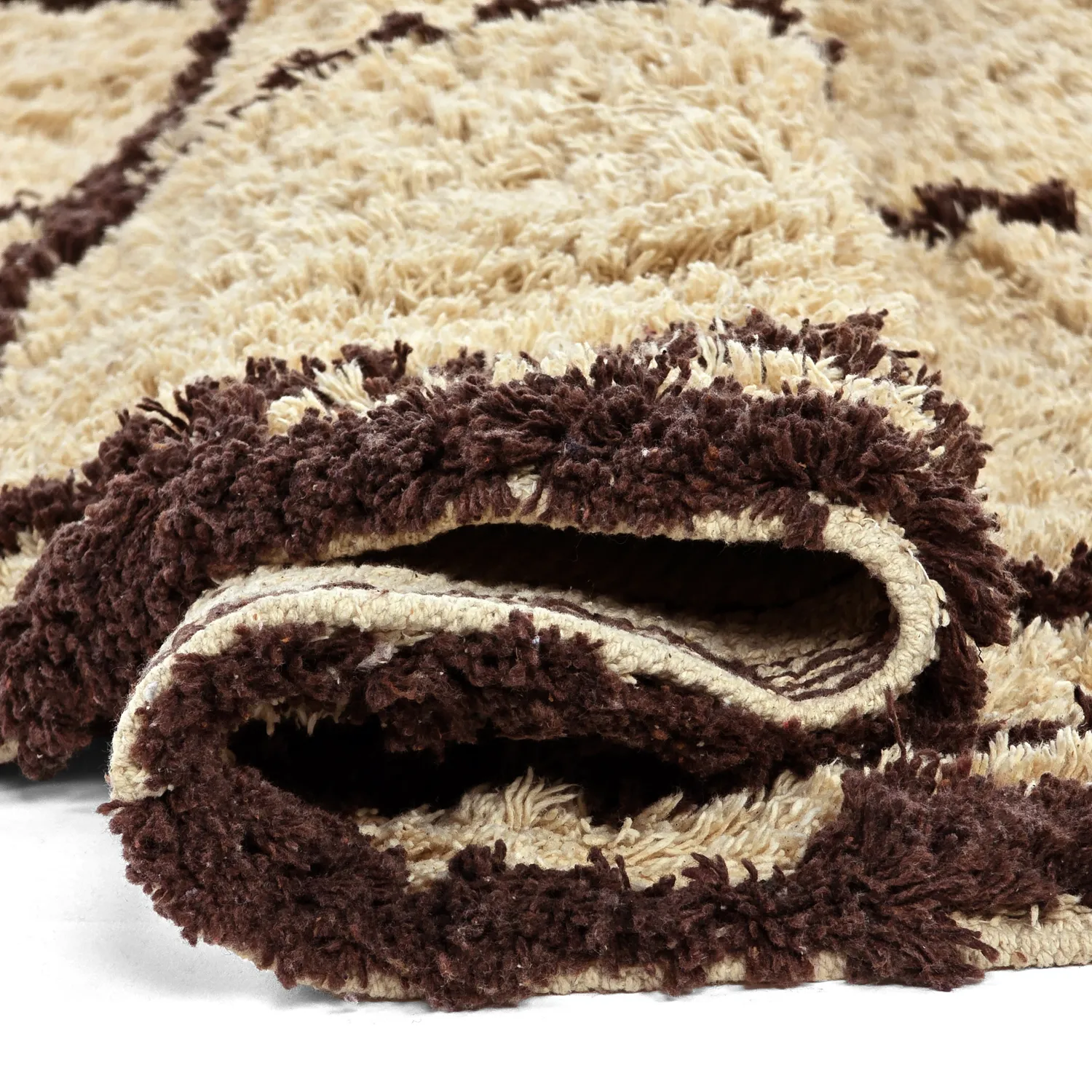 Round rug - Lana Natural Cotton Shaggy (beige/brown)