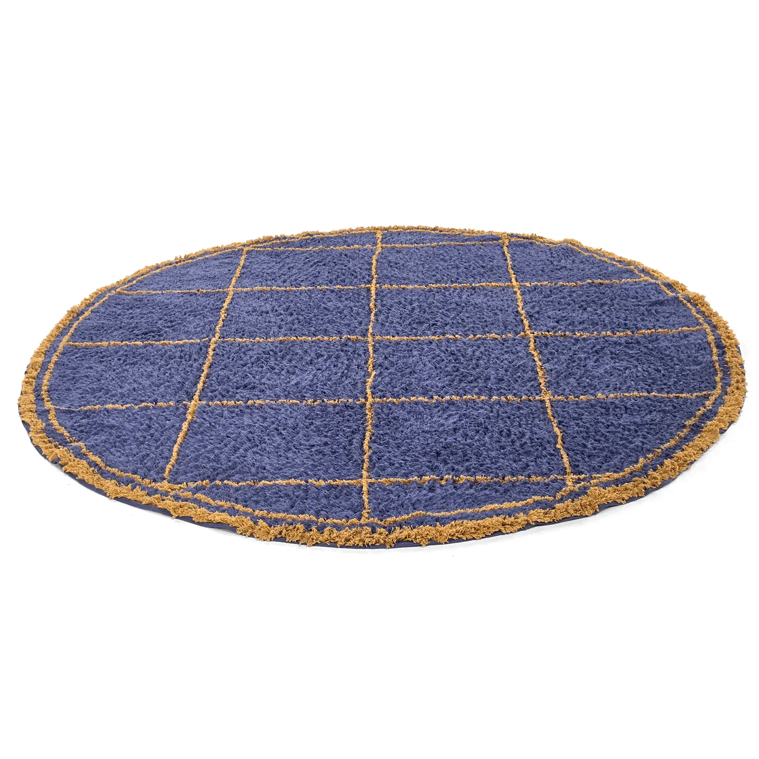 Round rug - Lana Natural Cotton Shaggy (blue/yellow)