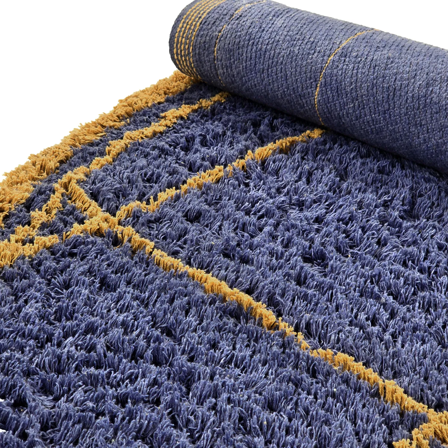 Round rug - Lana Natural Cotton Shaggy (blue/yellow)