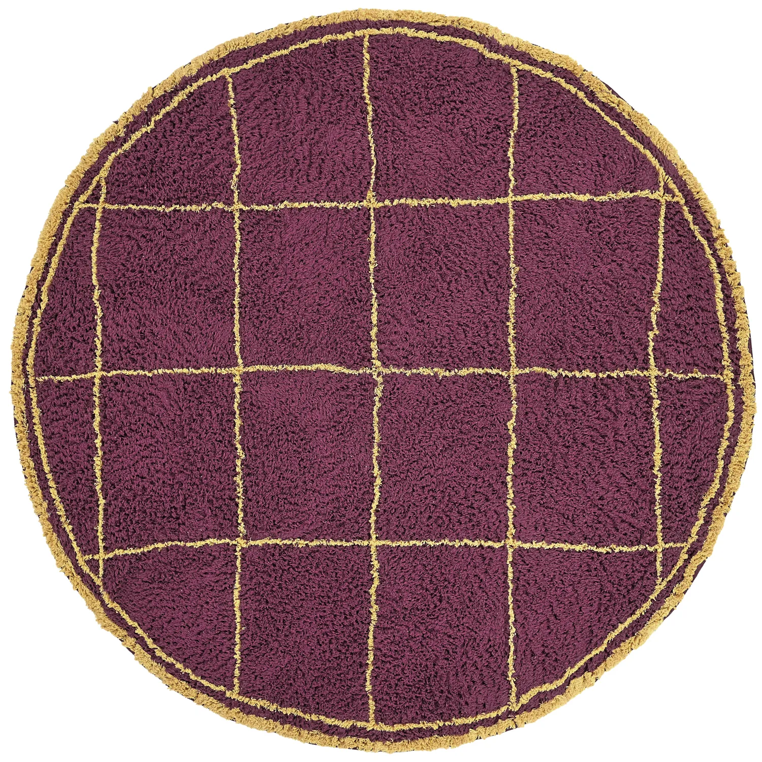 Round rug - Lana Natural Cotton Shaggy (burgundy/yellow)