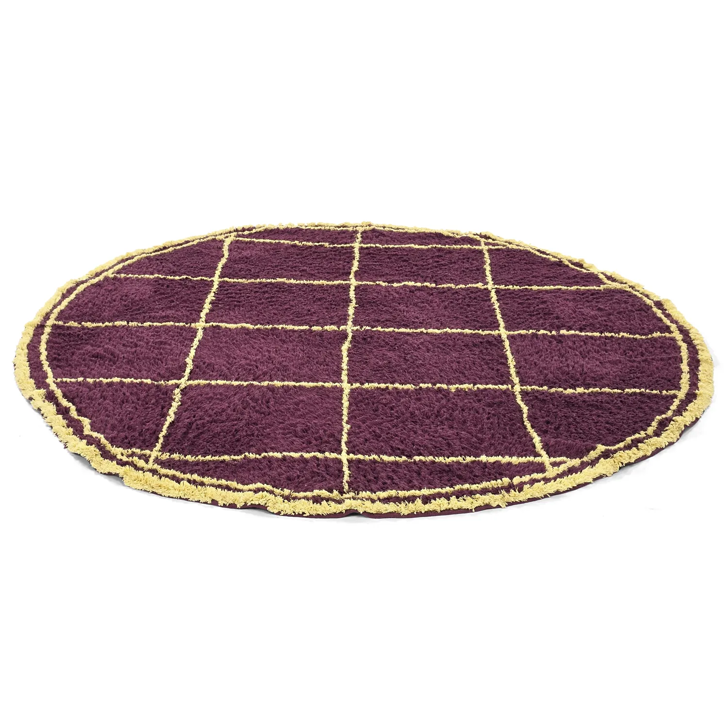 Round rug - Lana Natural Cotton Shaggy (burgundy/yellow)