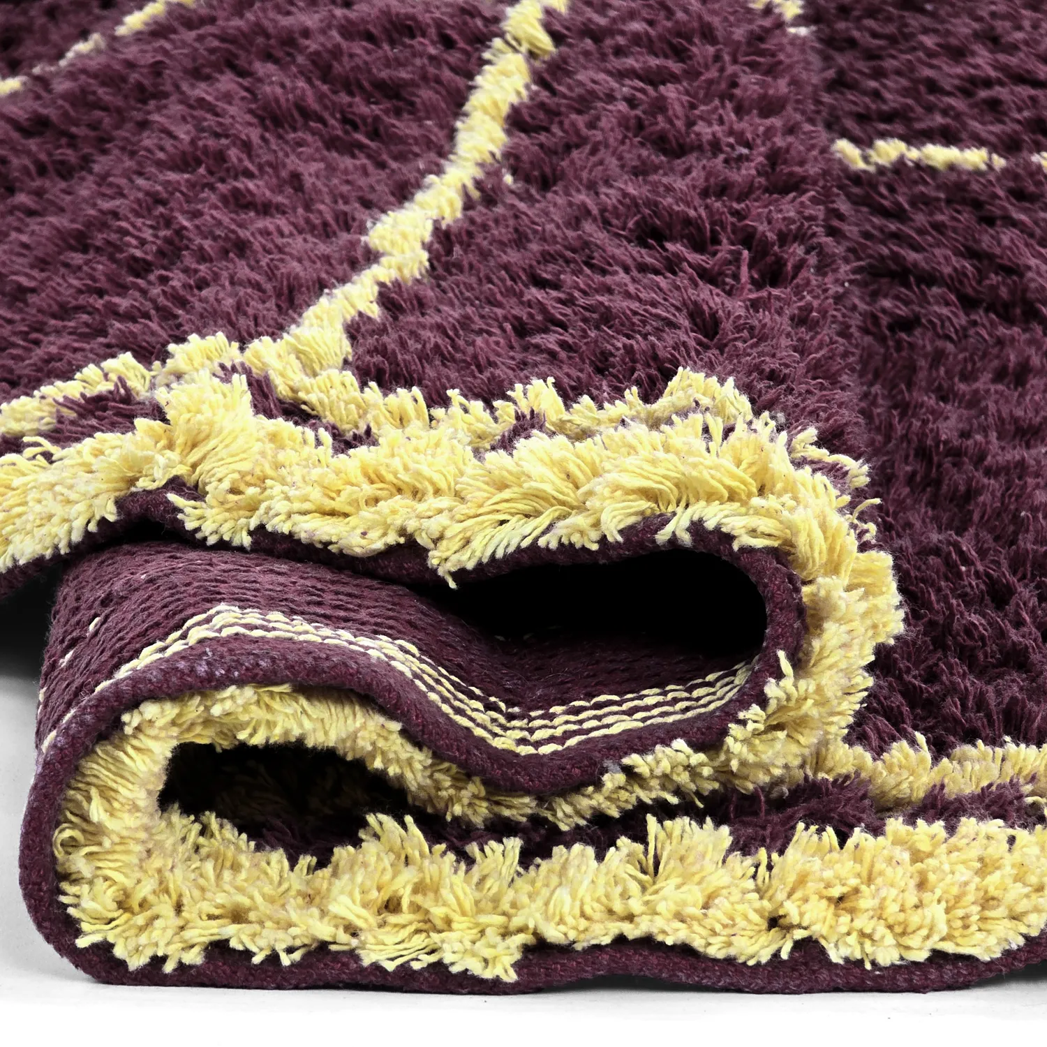 Round rug - Lana Natural Cotton Shaggy (burgundy/yellow)