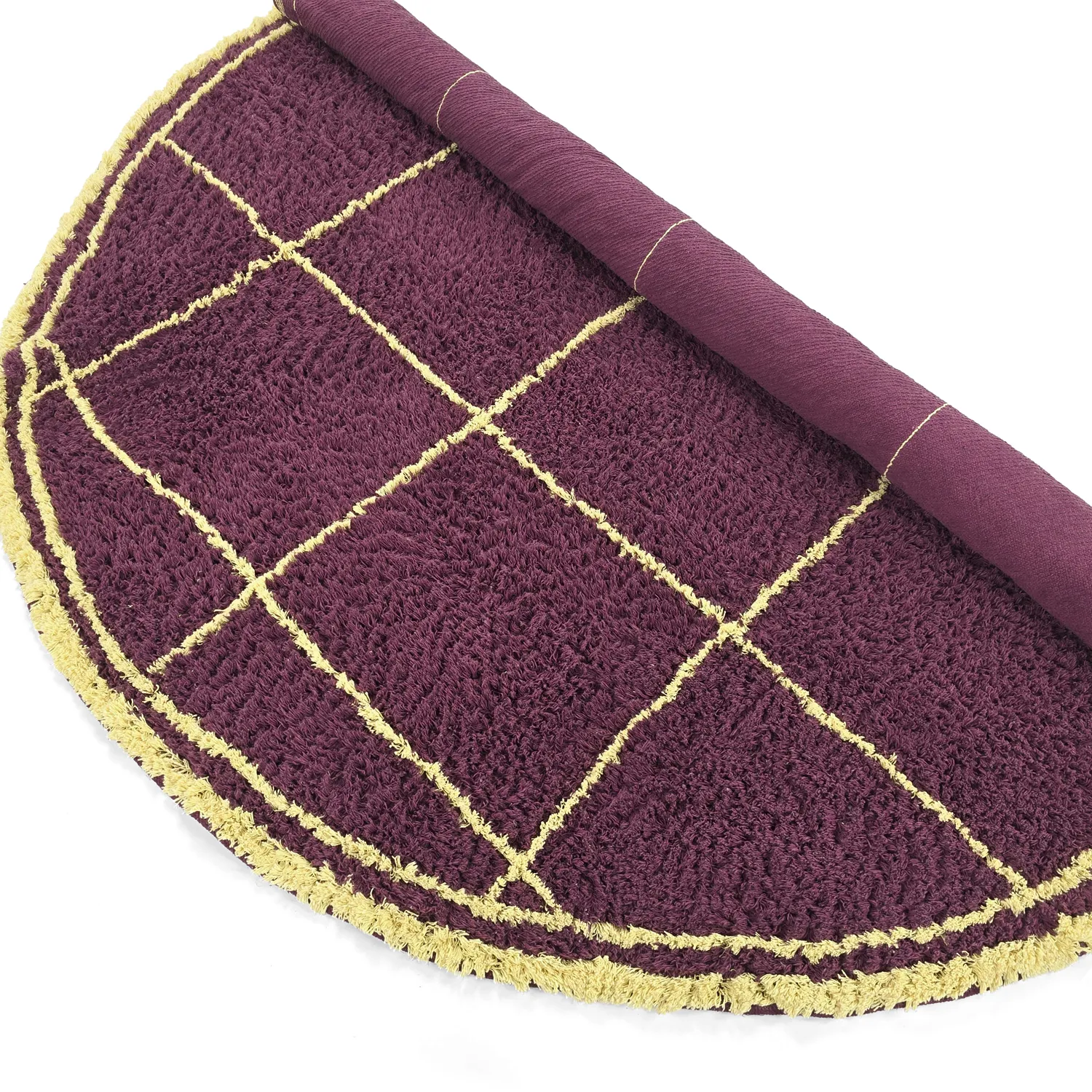 Round rug - Lana Natural Cotton Shaggy (burgundy/yellow)