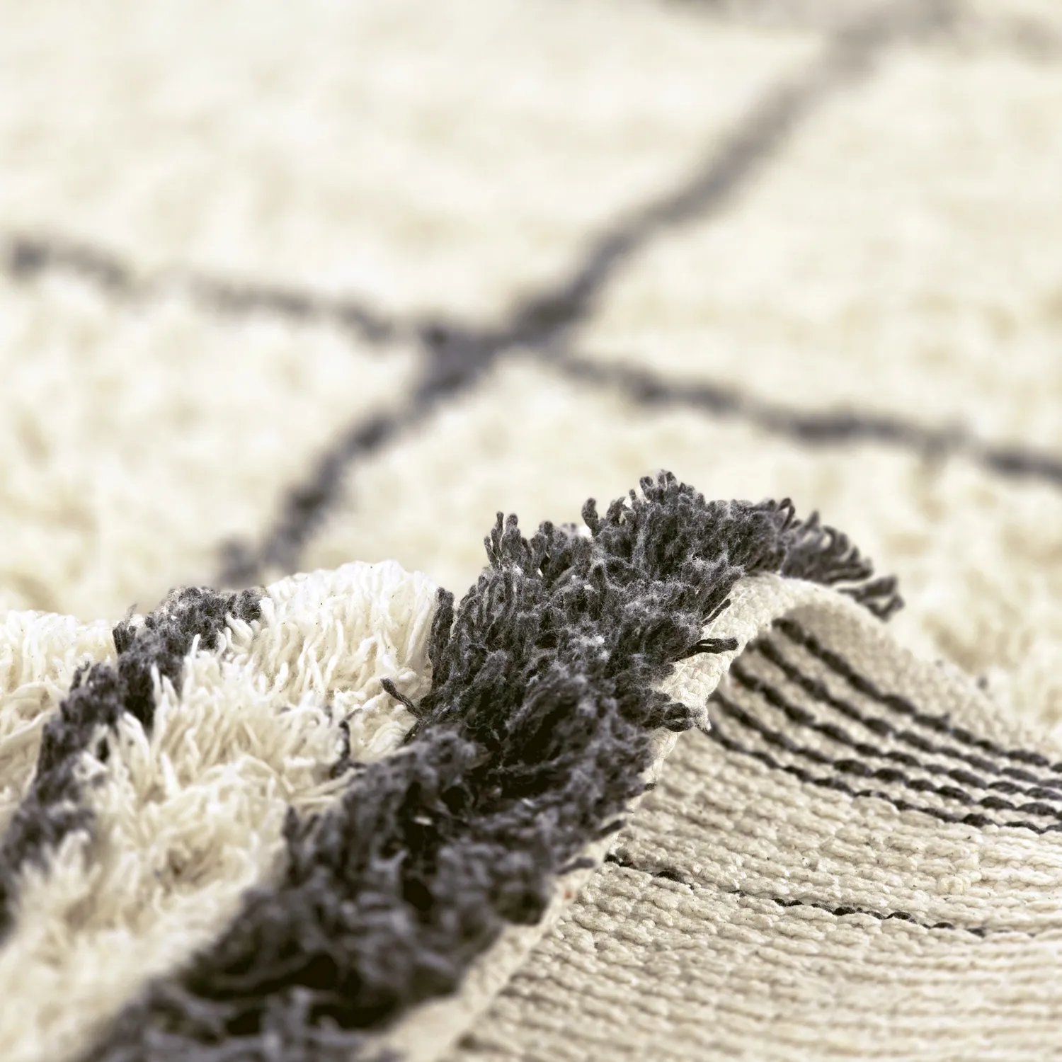 Shaggy rugs - Lana Natural Cotton Shaggy (creme/dark grey)