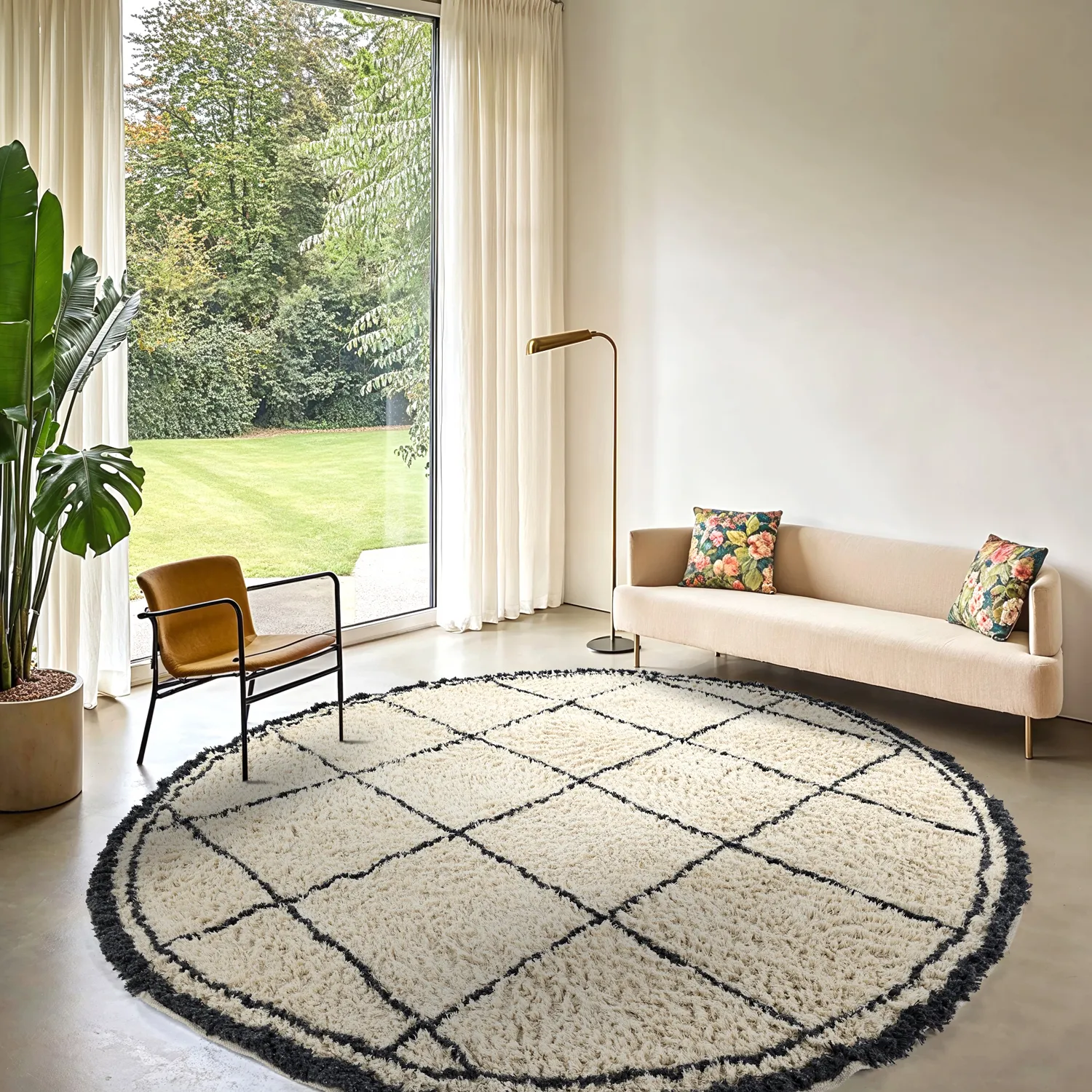 Round rug - Lana Natural Cotton Shaggy (creme/dark grey)