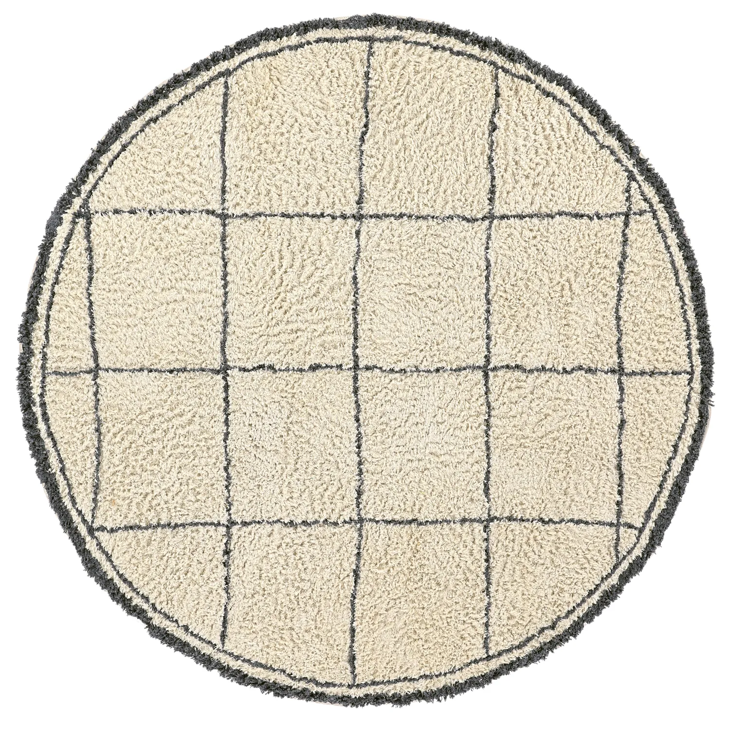 Round rug - Lana Natural Cotton Shaggy (creme/dark grey)