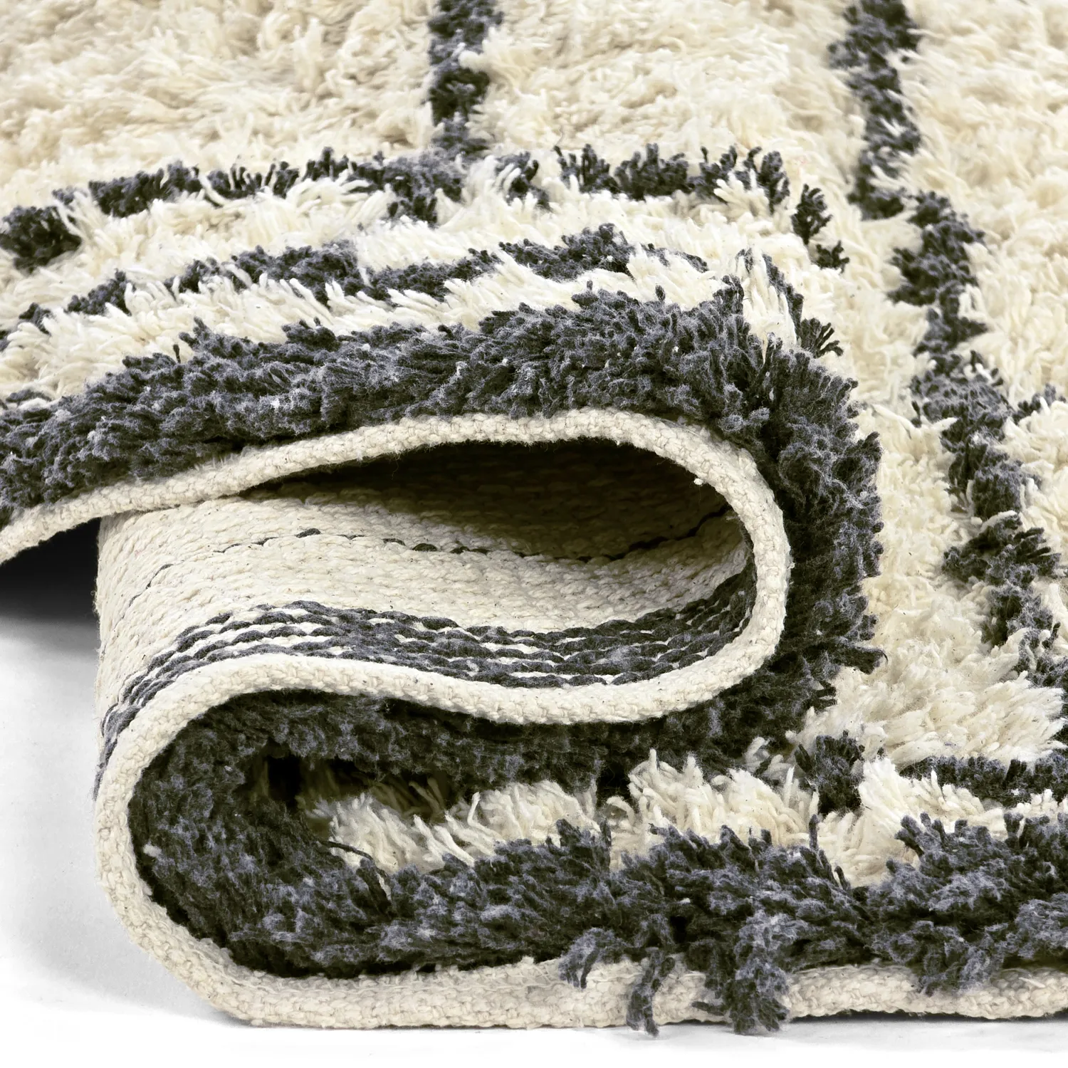 Round rug - Lana Natural Cotton Shaggy (creme/dark grey)