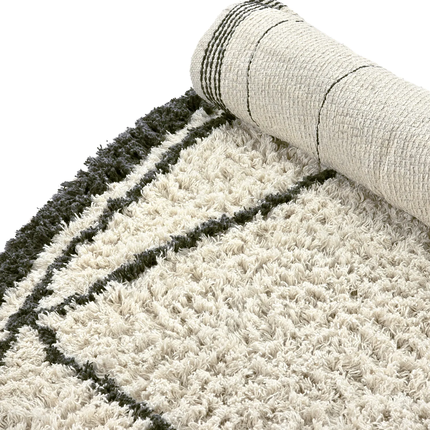 Round rug - Lana Natural Cotton Shaggy (creme/dark grey)