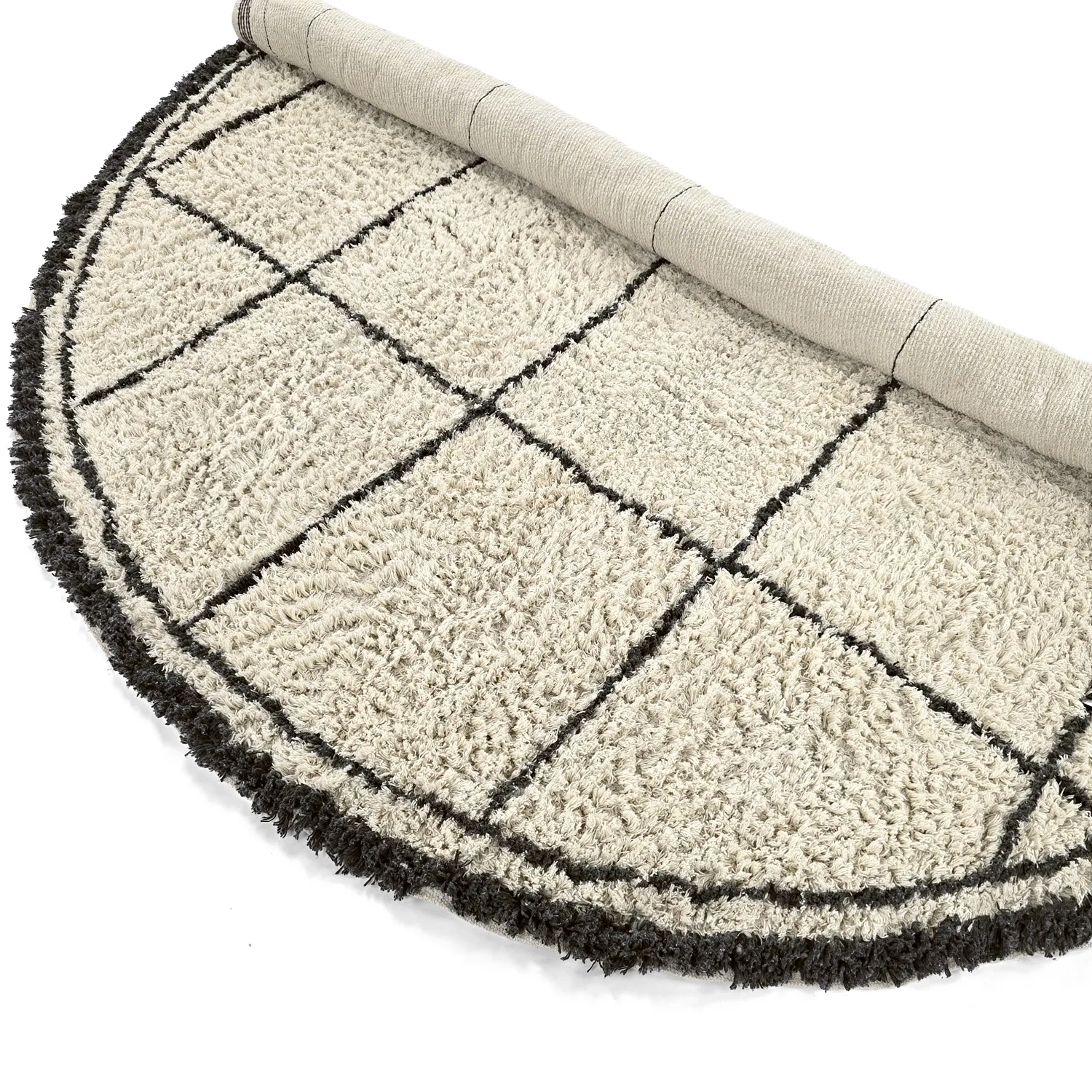 Round rug - Lana Natural Cotton Shaggy (creme/dark grey)