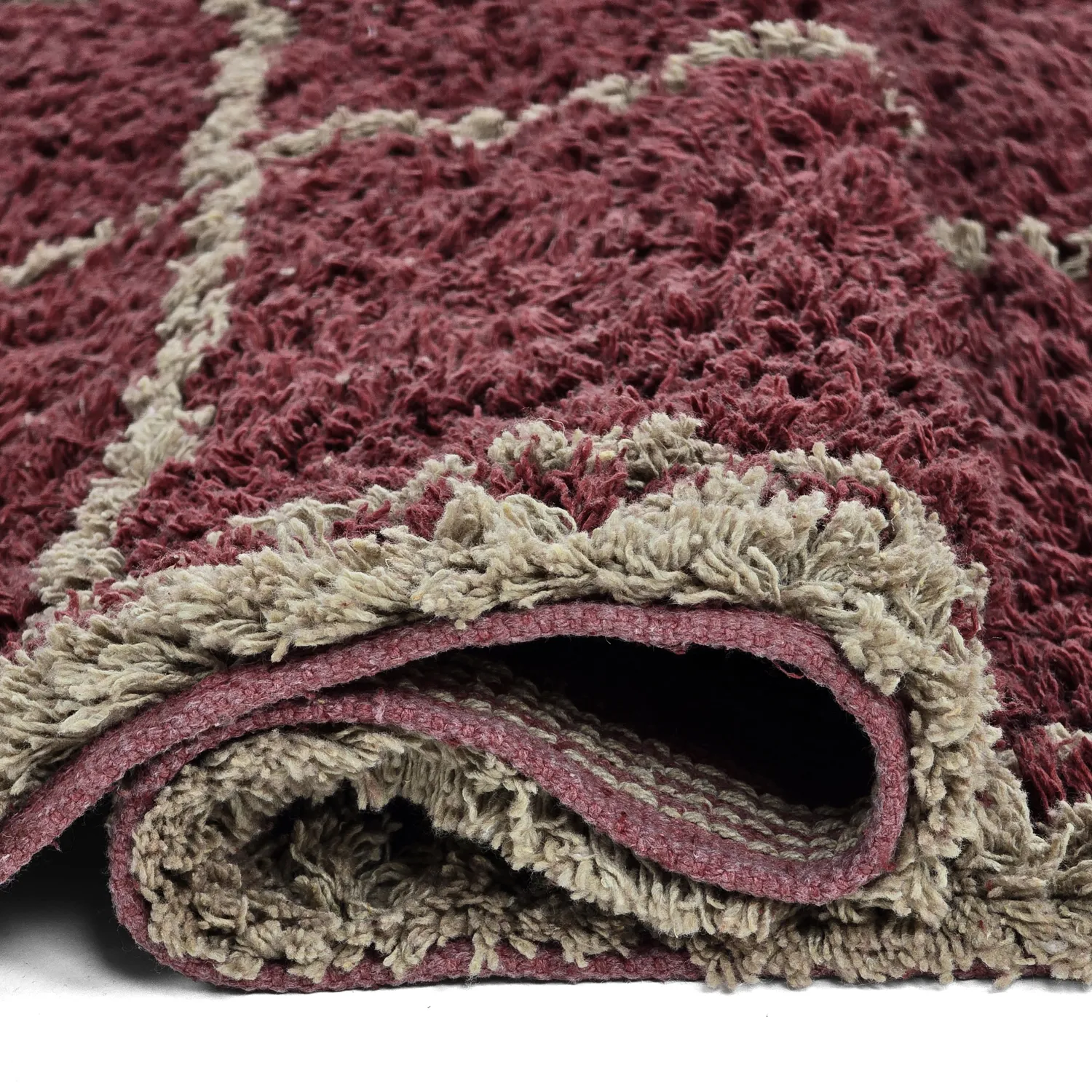 Shaggy rugs - Lana Natural Cotton Shaggy (taupe/red)
