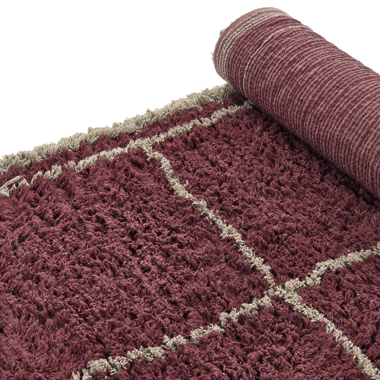 Shaggy rugs - Lana Natural Cotton Shaggy (taupe/red)