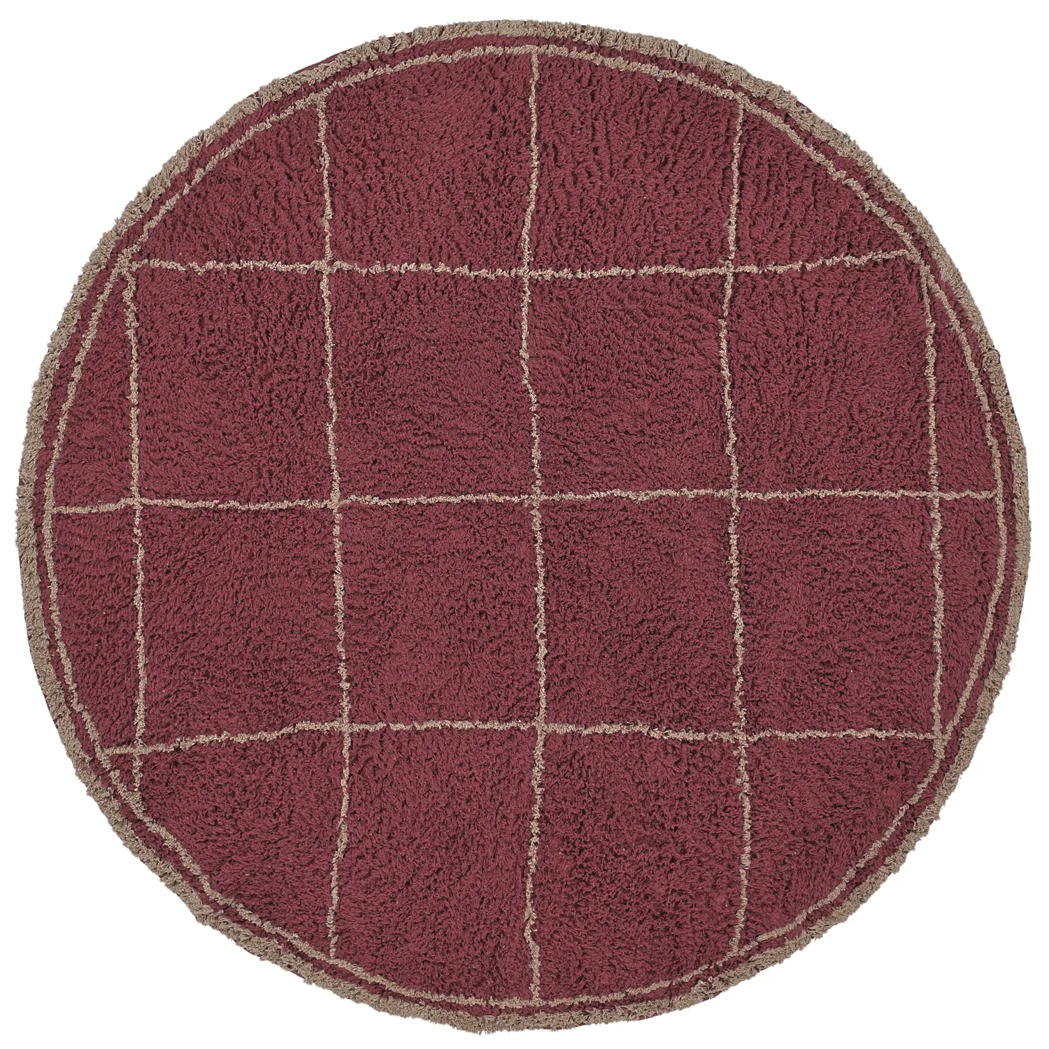 Round rug - Lana Natural Cotton Shaggy (taupe/red)