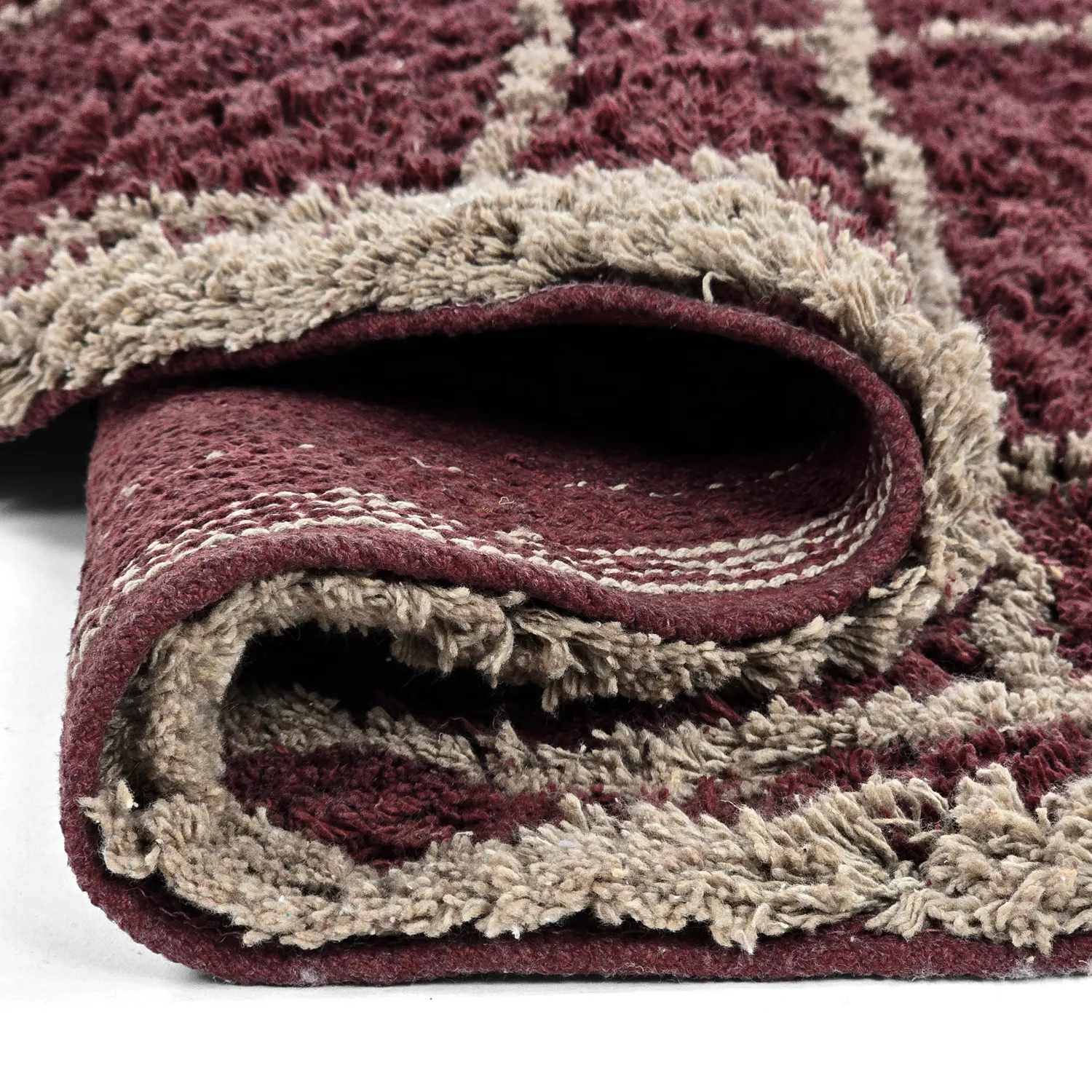 Round rug - Lana Natural Cotton Shaggy (taupe/red)