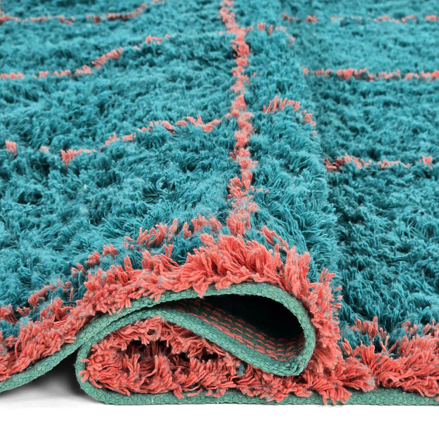 Shaggy rugs - Lana Natural Cotton Shaggy (turquoise/pink)