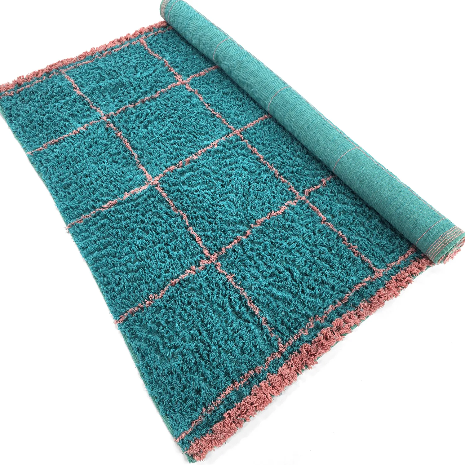 Shaggy rugs - Lana Natural Cotton Shaggy (turquoise/pink)