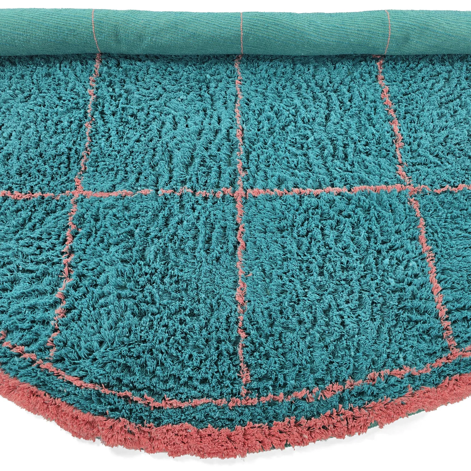 Round rug - Lana Natural Cotton Shaggy (turquoise/pink)