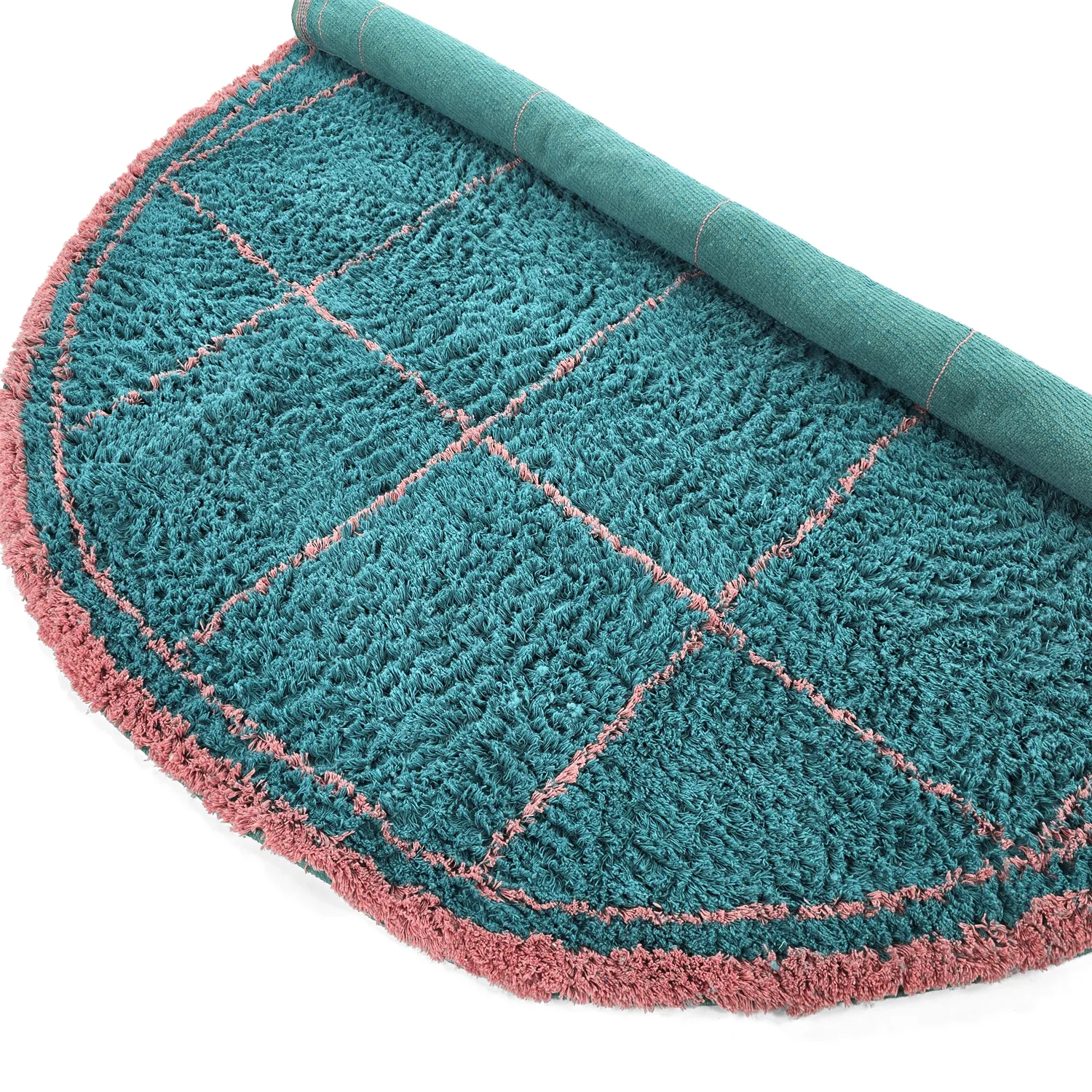 Round rug - Lana Natural Cotton Shaggy (turquoise/pink)